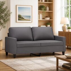 2-Seater Sofa Grey 140cm Modern Living Room Couch Faux Leather Upholstered