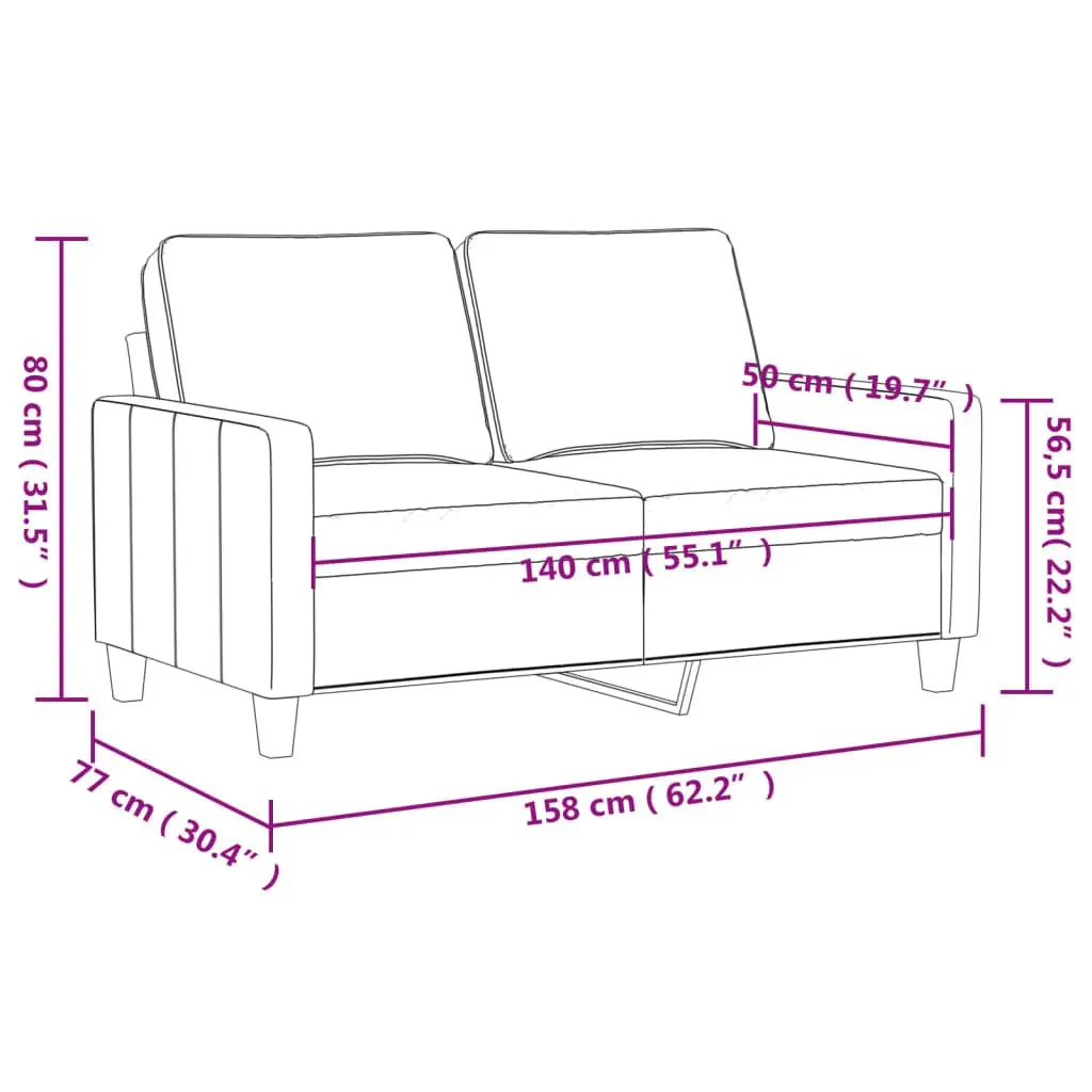 2-Seater Sofa Grey 140cm with Metal Frame