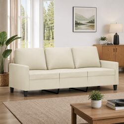 3-Seater Sofa Cream 180cm Faux Leather Lounge Couch Living Room Furniture