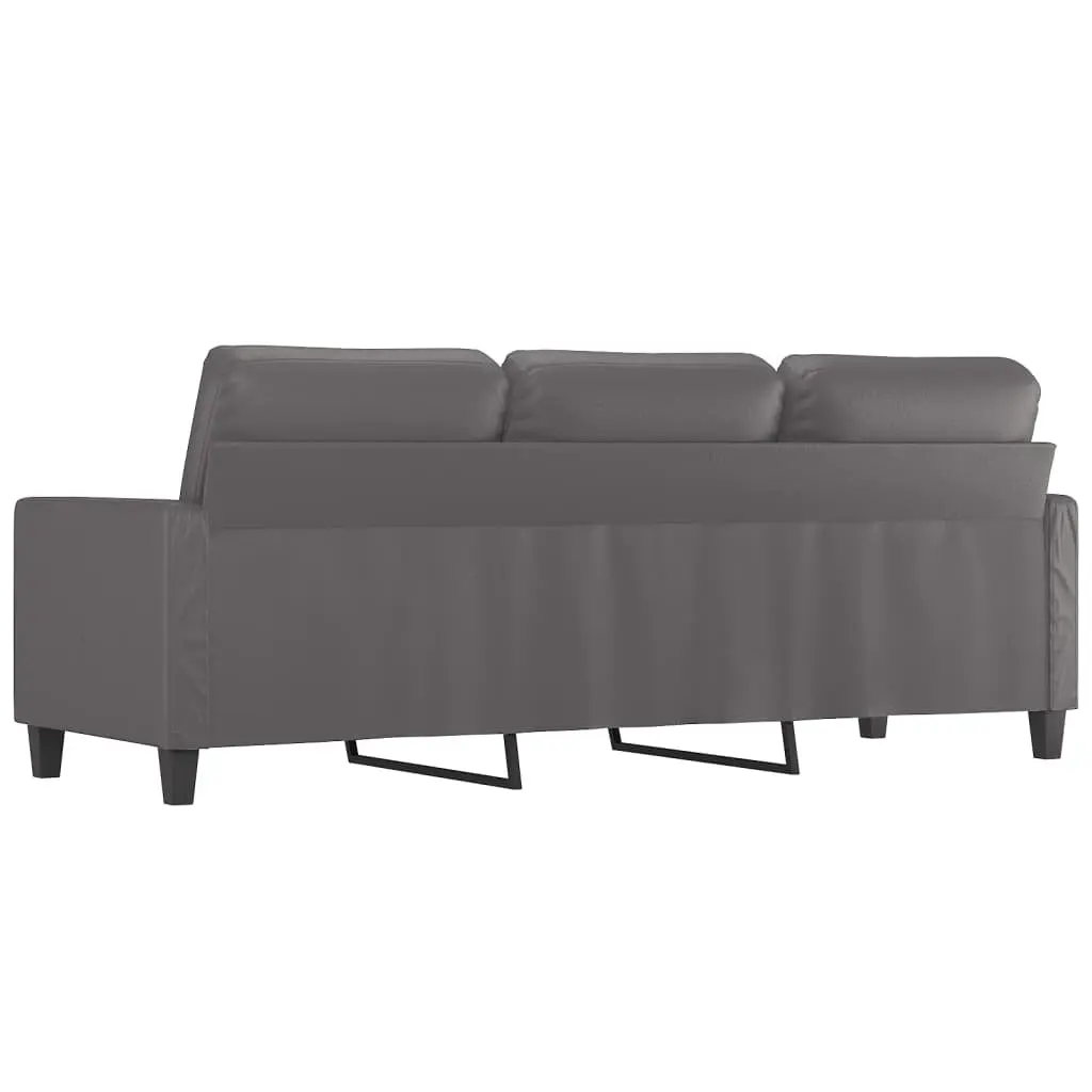 180cmFauxLeather3SeaterSofaGreyforLivingRoomFurniture