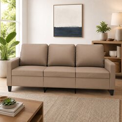 3-Seater Sofa Specifications: Modern Brown Faux Leather Couch