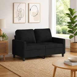2-Seater Sofa Black Fabric 120cm Modern Living Room Couch Padded Armrests