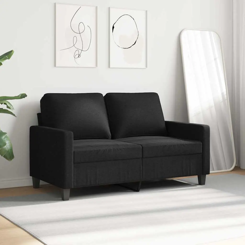 2-Seater Sofa Living Room Black Fabric 120cm Modern Couch Padded Armrests