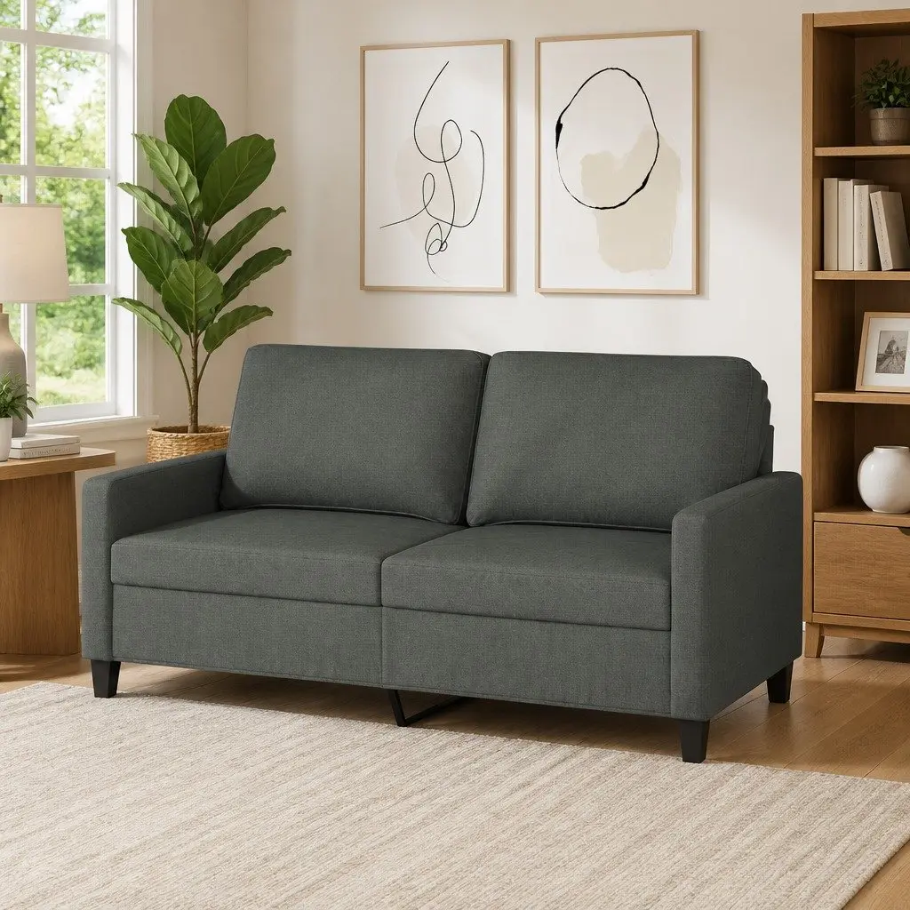 2-Seater Sofa Dark Grey 140cm Lounge Couch Living Room Furniture Upholstered