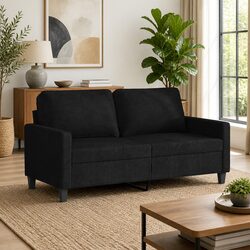 140cm Black Fabric 2-Seater Sofa with Metal Frame