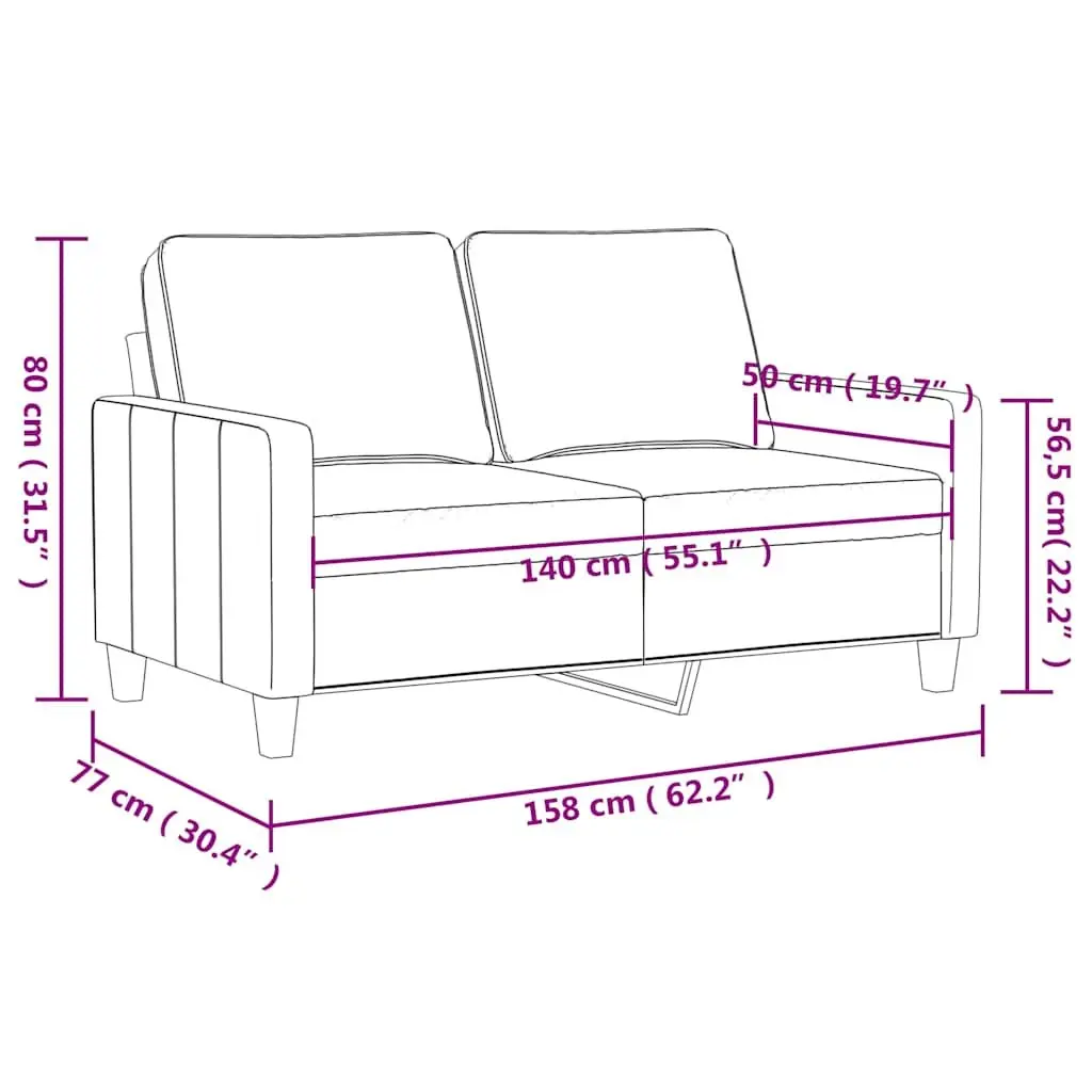 2-Seater Sofa Living Room 140cm Black Velvet Upholstered