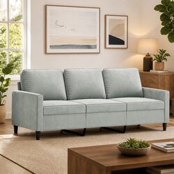 3-Seater Lounge Sofa Grey Velvet 180cm Living Room Couch Modern Design Furniture