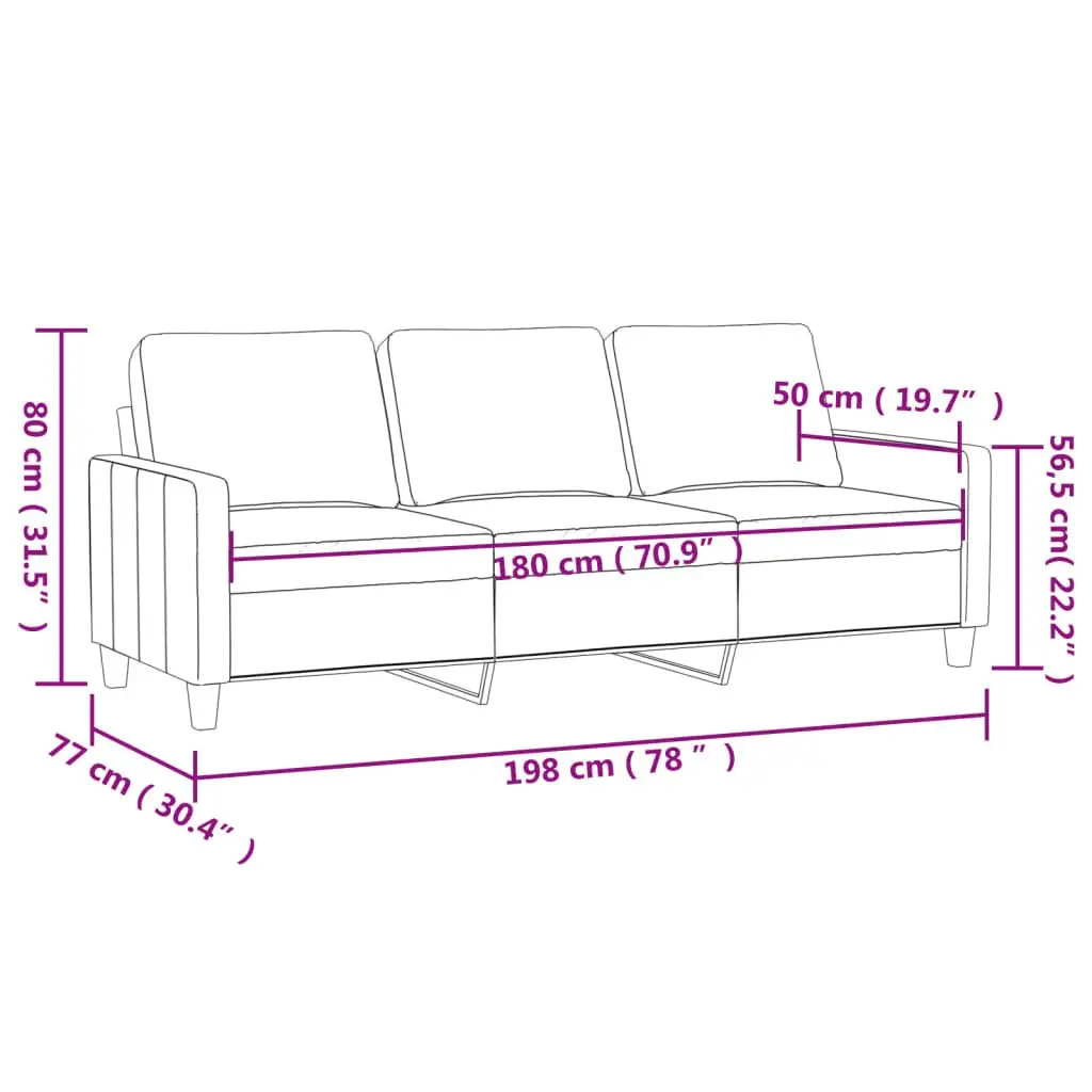 3-Seater Lounge Sofa Grey Velvet 180cm Living Room Couch Modern Design Furniture