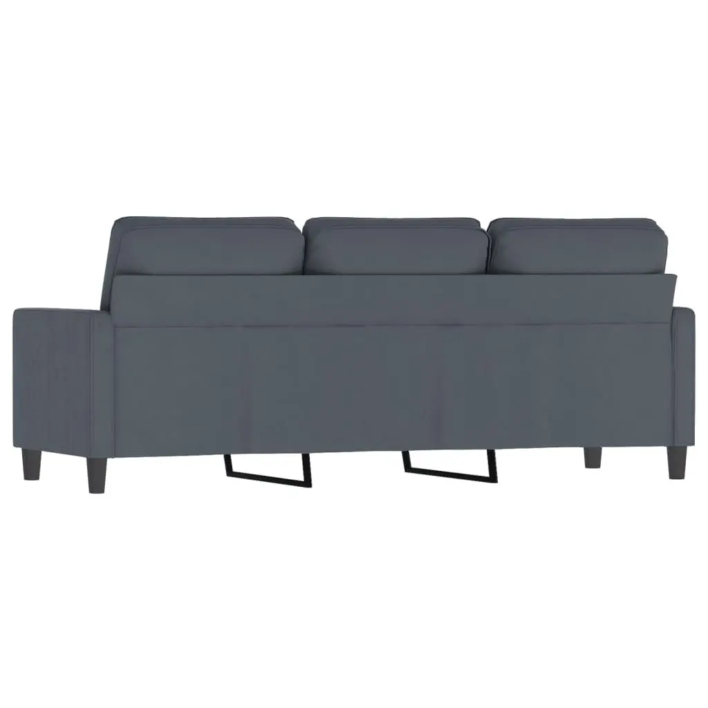 3-Seater Sofa Grey Velvet 180cm Modern Living Room Couch Padded Armrests