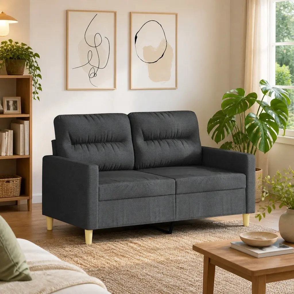 2-Seater Sofa Living Room Grey Fabric 120cm