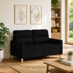 2-Seater Black Fabric Sofa - Dimensions and Features