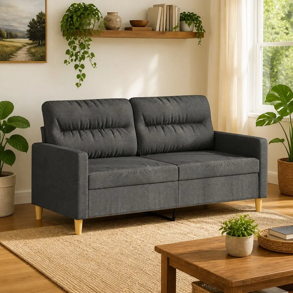 2-Seater Sofa Grey Fabric Lounge Couch