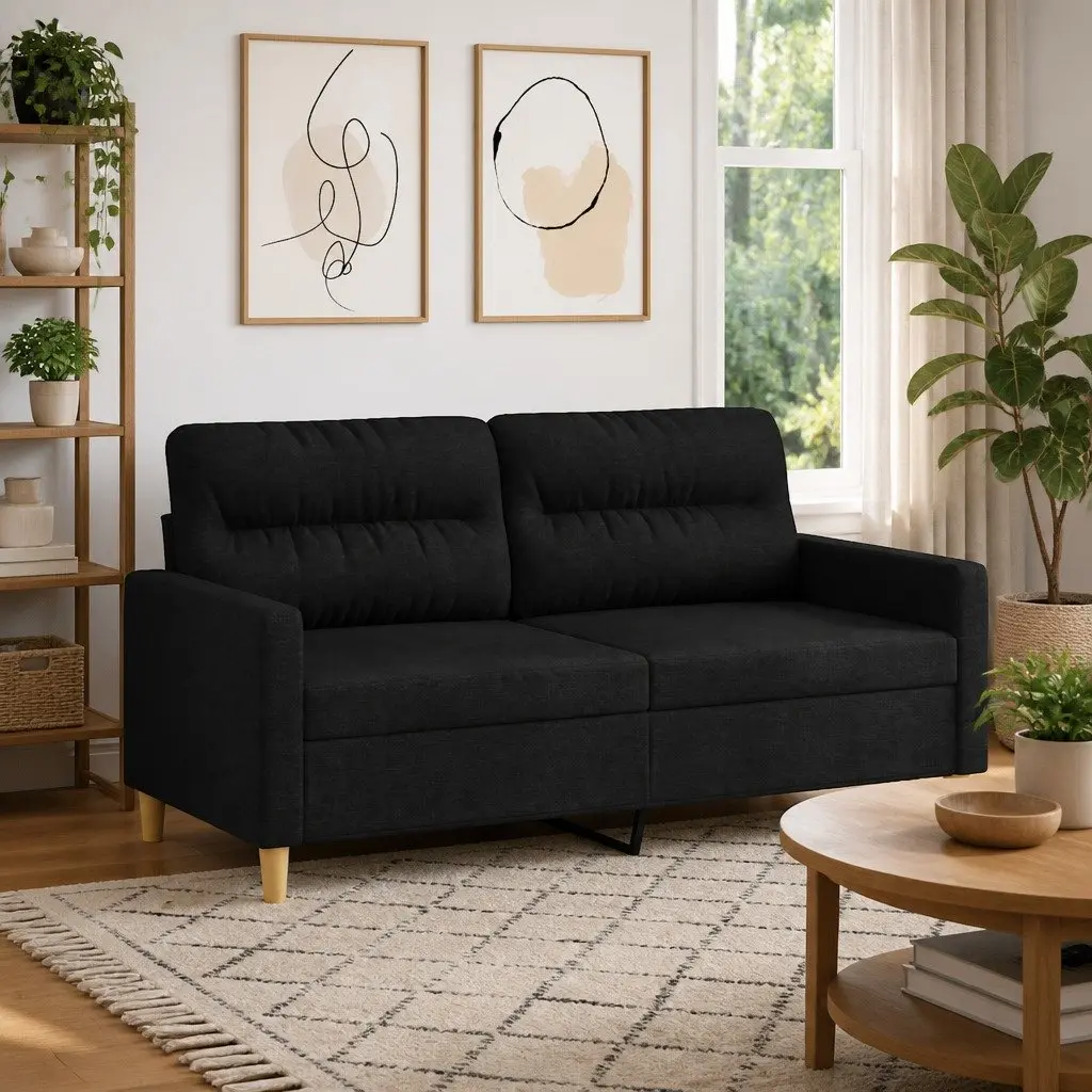 Black 2-Seater Sofa, 140cm Wide