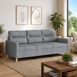 3-Seater Grey Sofa: 180 cm Metal Frame, Durable Fabric