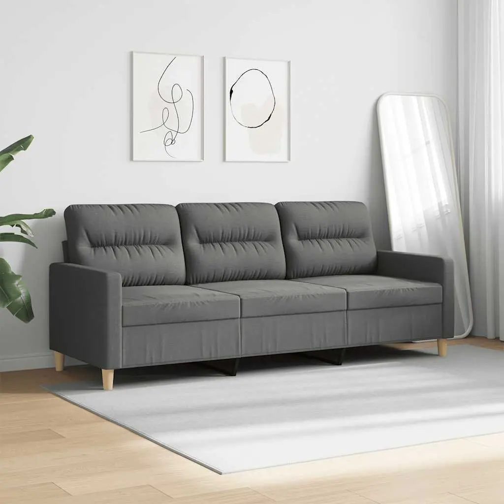 3-Seater Sofa Grey Fabric 180cm Modern Living Room Couch Lounge Seat Furniture