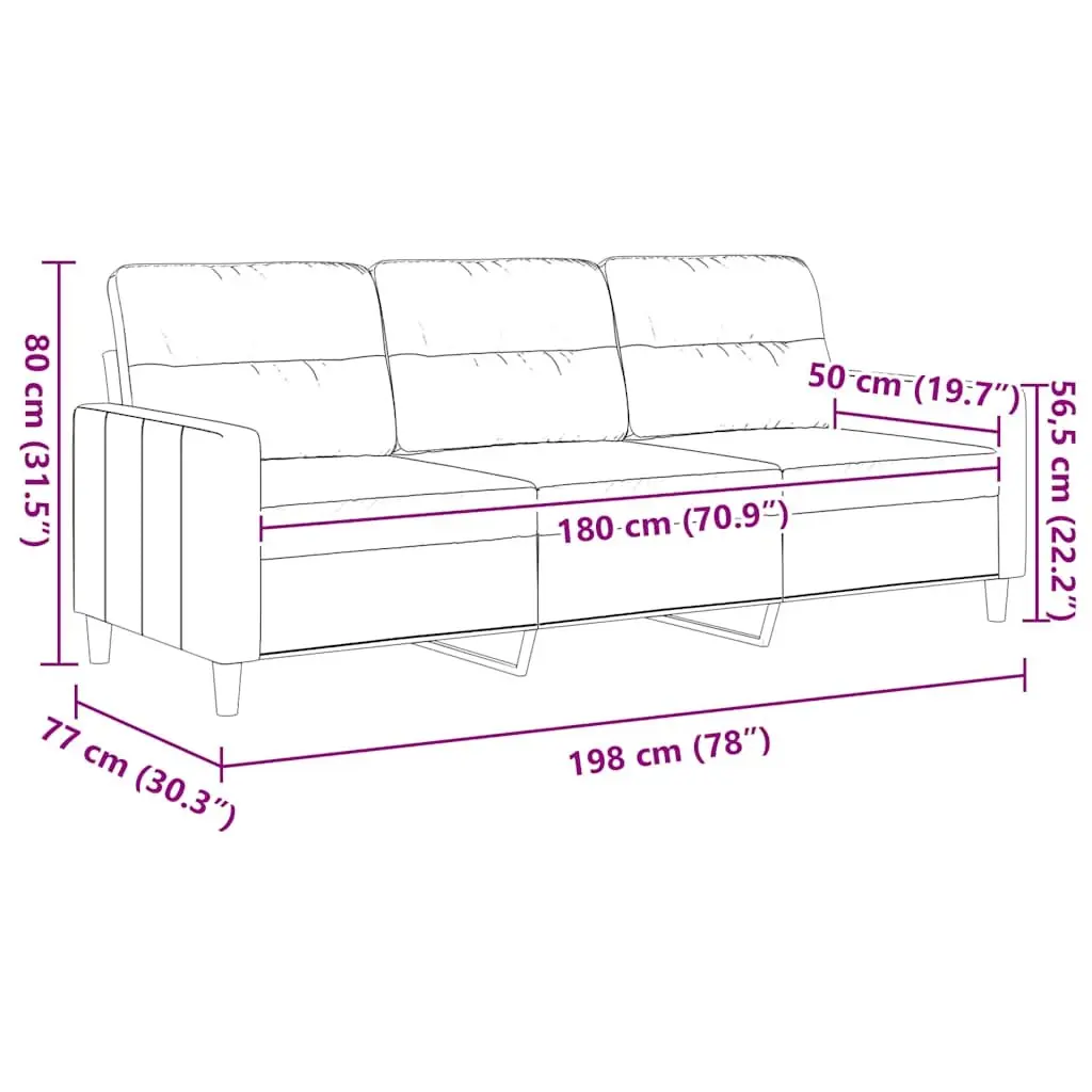 3-Seater Sofa Grey Fabric 180cm Modern Living Room Couch Lounge Seat Furniture