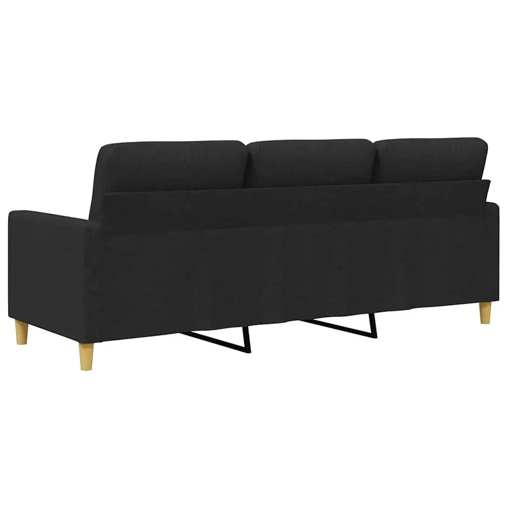 3-Seater Sofa Black 180cm Modern Living Room Couch Fabric Upholstered Furniture