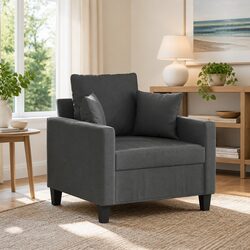 Grey Fabric Sofa Chair 60cm Compact Armchair Padded Seat Living Room Furniture