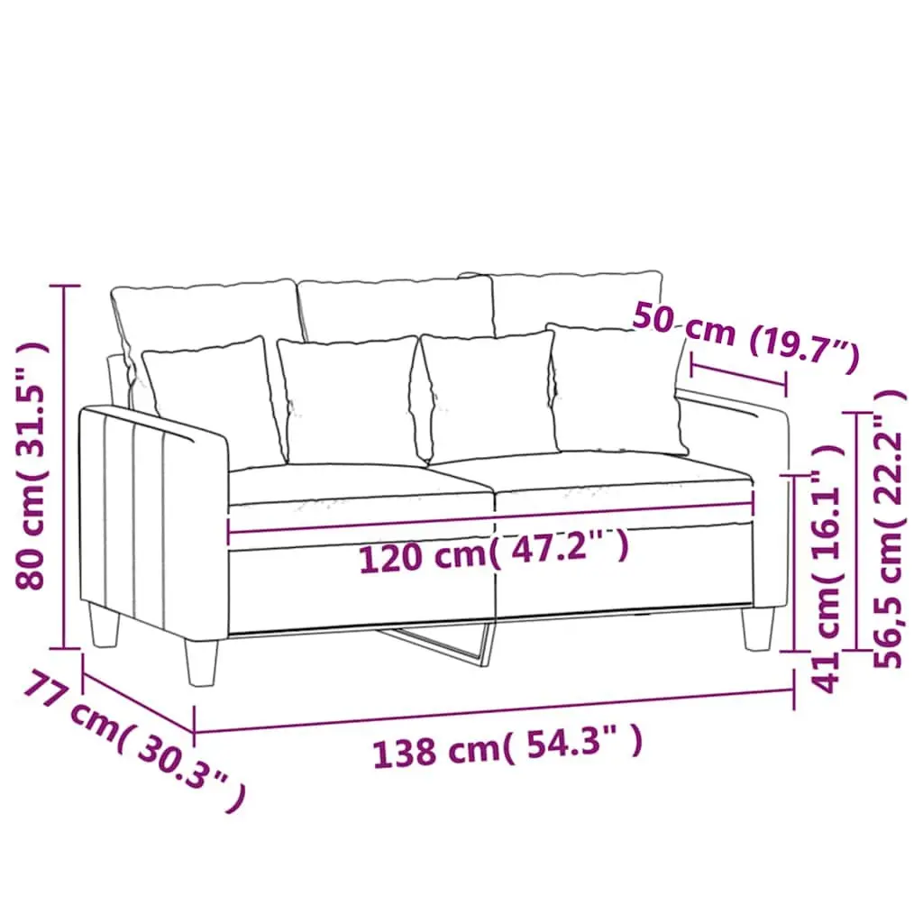 2-Seater Sofa Light Grey 120cm with Metal Frame