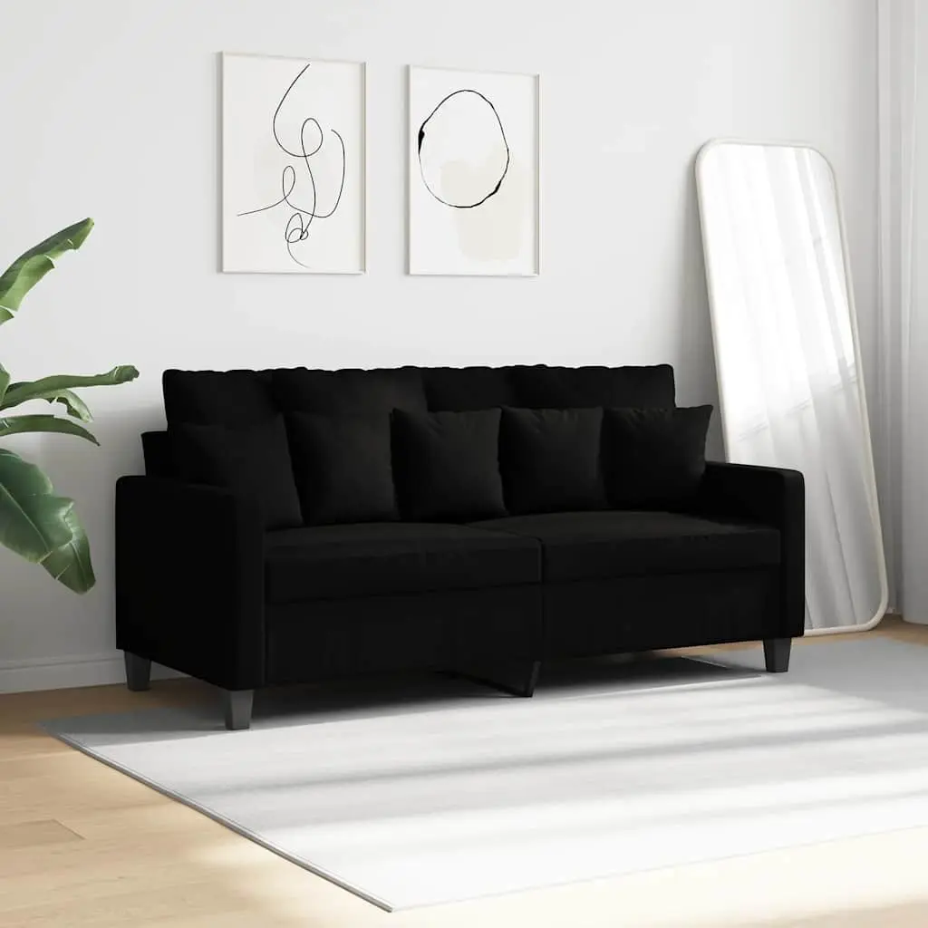 2-Seater Sofa Living Room Black 140cm Modern Fabric Couch