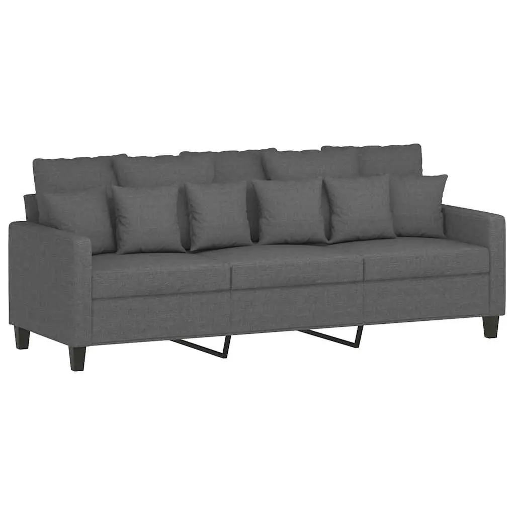 3-Seater Sofa Living Room Dark Grey 180cm Fabric Upholstered Furniture