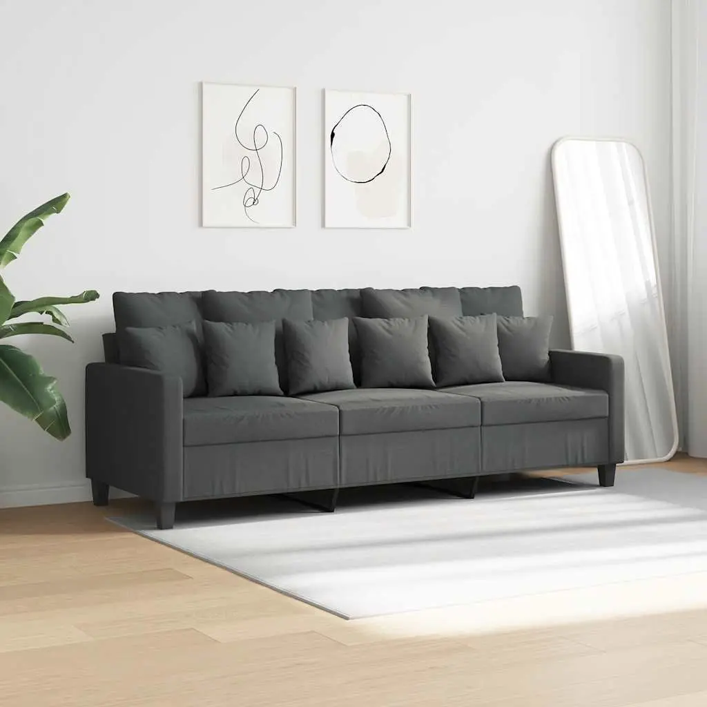3-Seater Sofa Living Room Dark Grey 180cm Fabric Upholstered Furniture