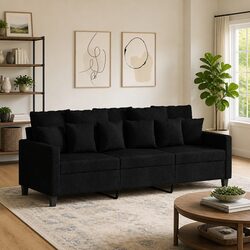 3-Seater Black Sofa Specifications: 180cm Fabric Lounge Couch