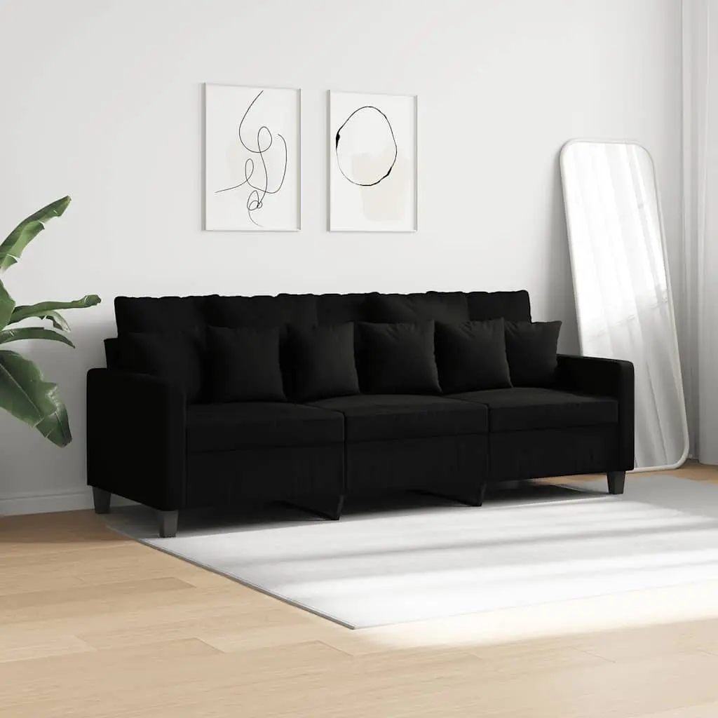 3-Seater Sofa Living Room Black 180cm Fabric Couch Modern