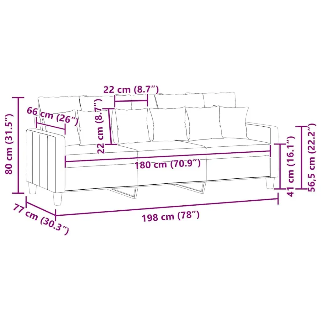 3-Seater Sofa Living Room Black 180cm Fabric Couch Modern