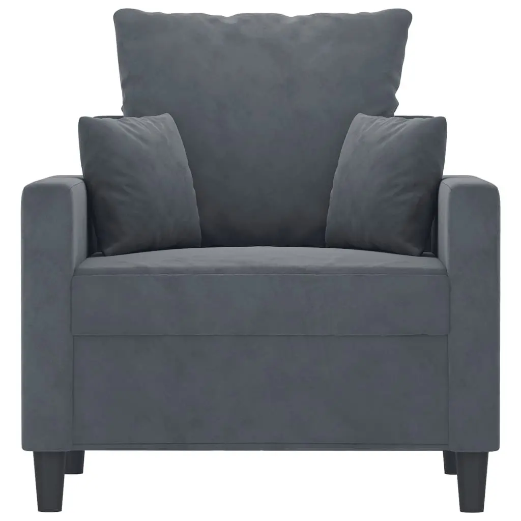Grey Velvet Sofa Chair 60cm Armchair Padded Seat Modern Living Room Furniture