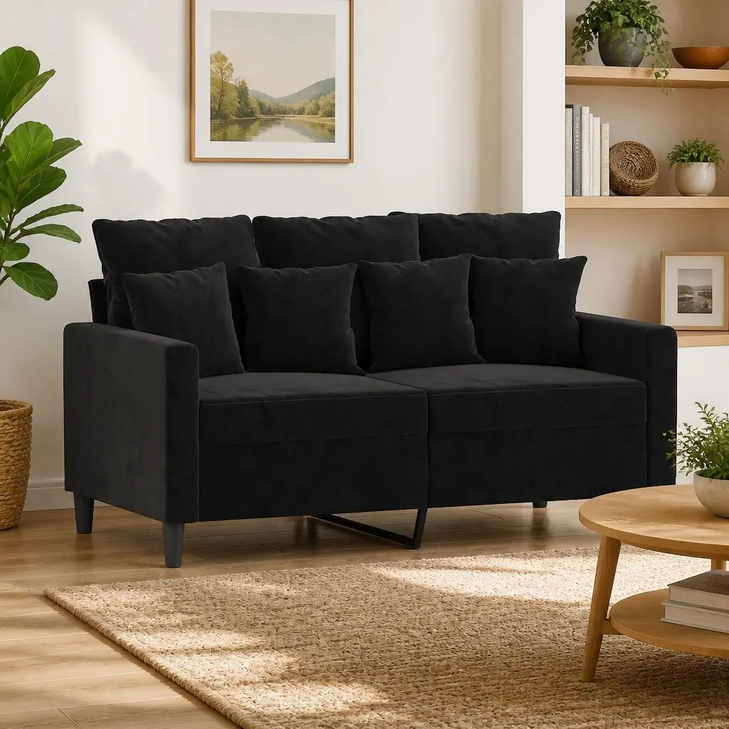 2-Seater Sofa Black 120cm Living Room Velvet Upholstered Couch