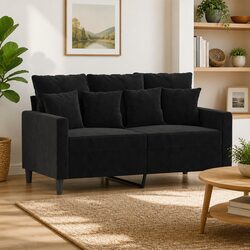 2-Seater Black Sofa - 120cm Velvet Upholstered Comfort