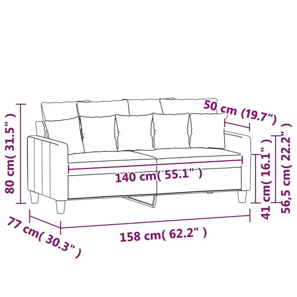 2-Seater Sofa Living Room 140cm Grey Velvet Modern Couch