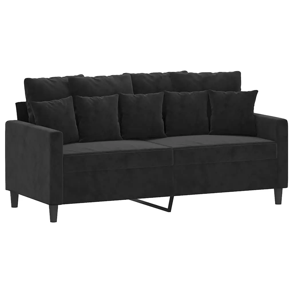2-Seater Sofa Living Room Black 140cm Velvet Upholstered Furniture