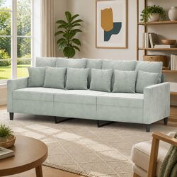 180cm Grey Velvet 3-Seater Sofa with Metal Frame