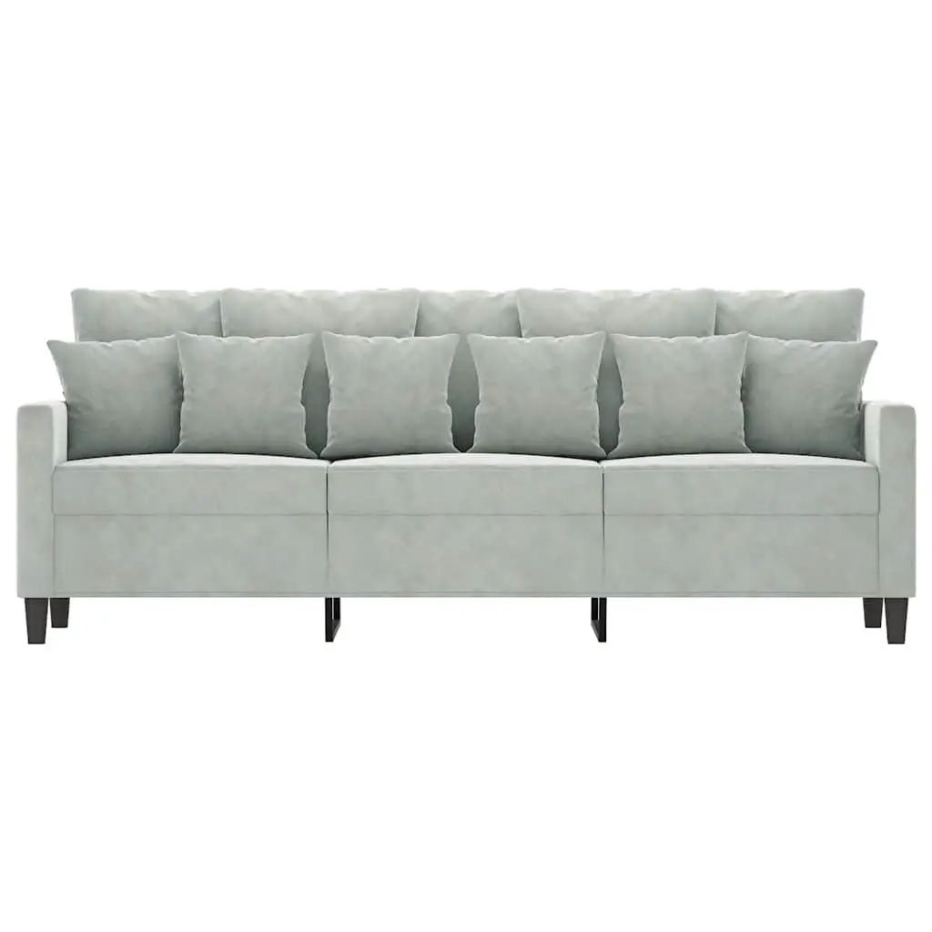 3-Seater Sofa Grey Velvet 180cm Modern Living Room Couch Comfortable Padded