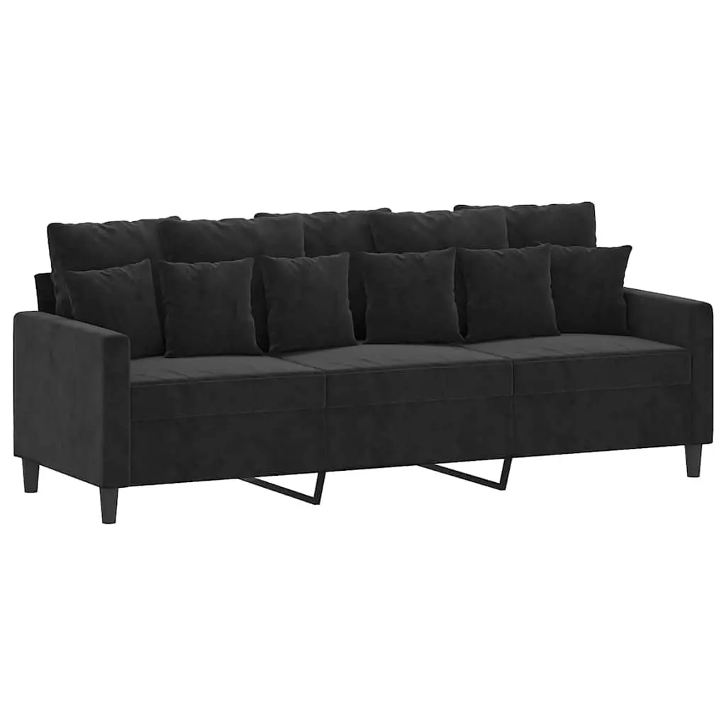 3-Seater Sofa 180 cm Black Living Room Couch Modern Velvet Upholstered Furniture