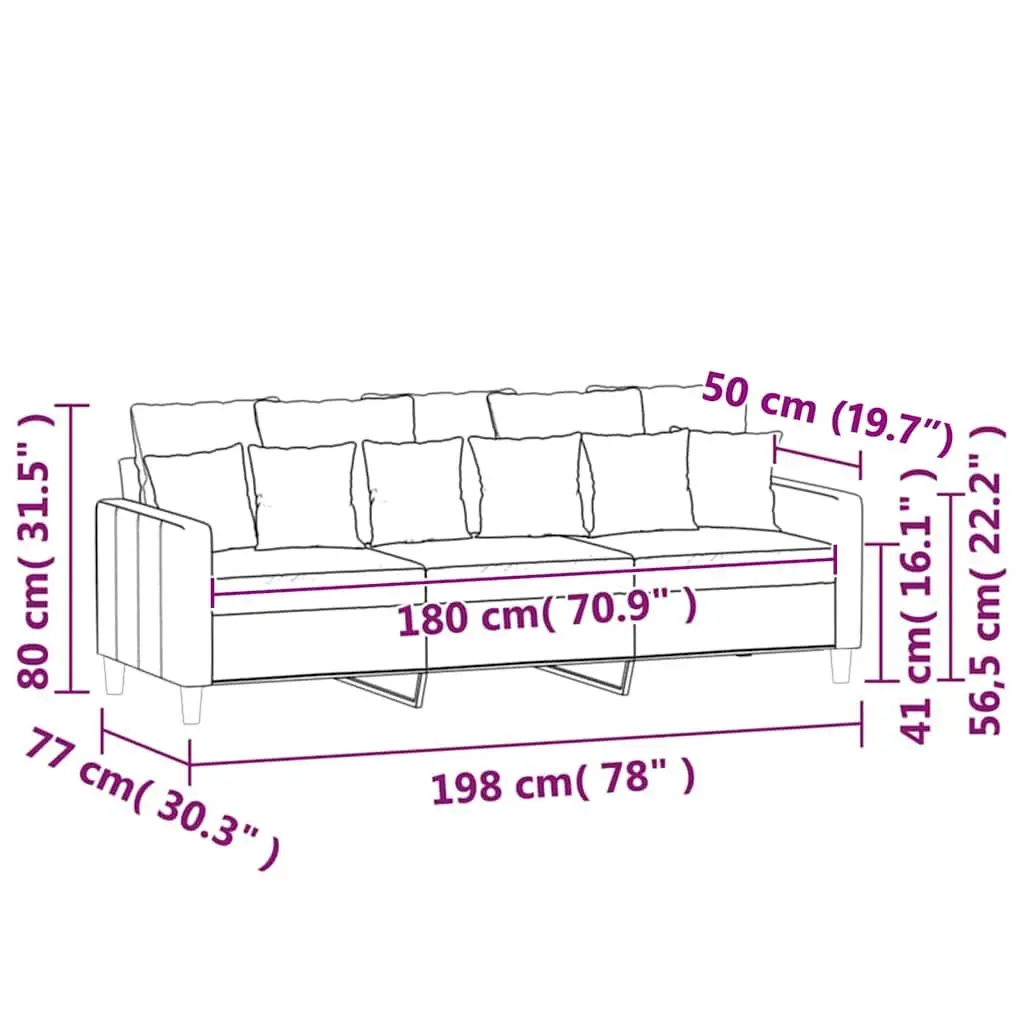 3-Seater Sofa 180 cm Black Living Room Couch Modern Velvet Upholstered Furniture