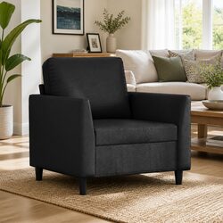 Black Sofa Chair - 60cm Faux Leather Armchair with Metal Frame