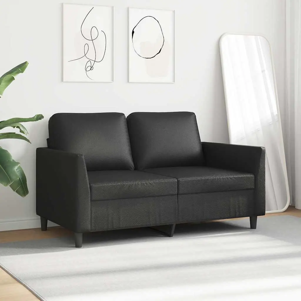 2-Seater Sofa Living Room 120cm Black Modern Faux Leather Furniture