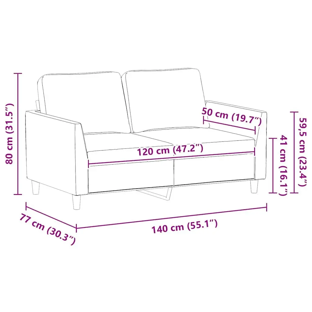 2-Seater Sofa Living Room 120cm Black Modern Faux Leather Furniture