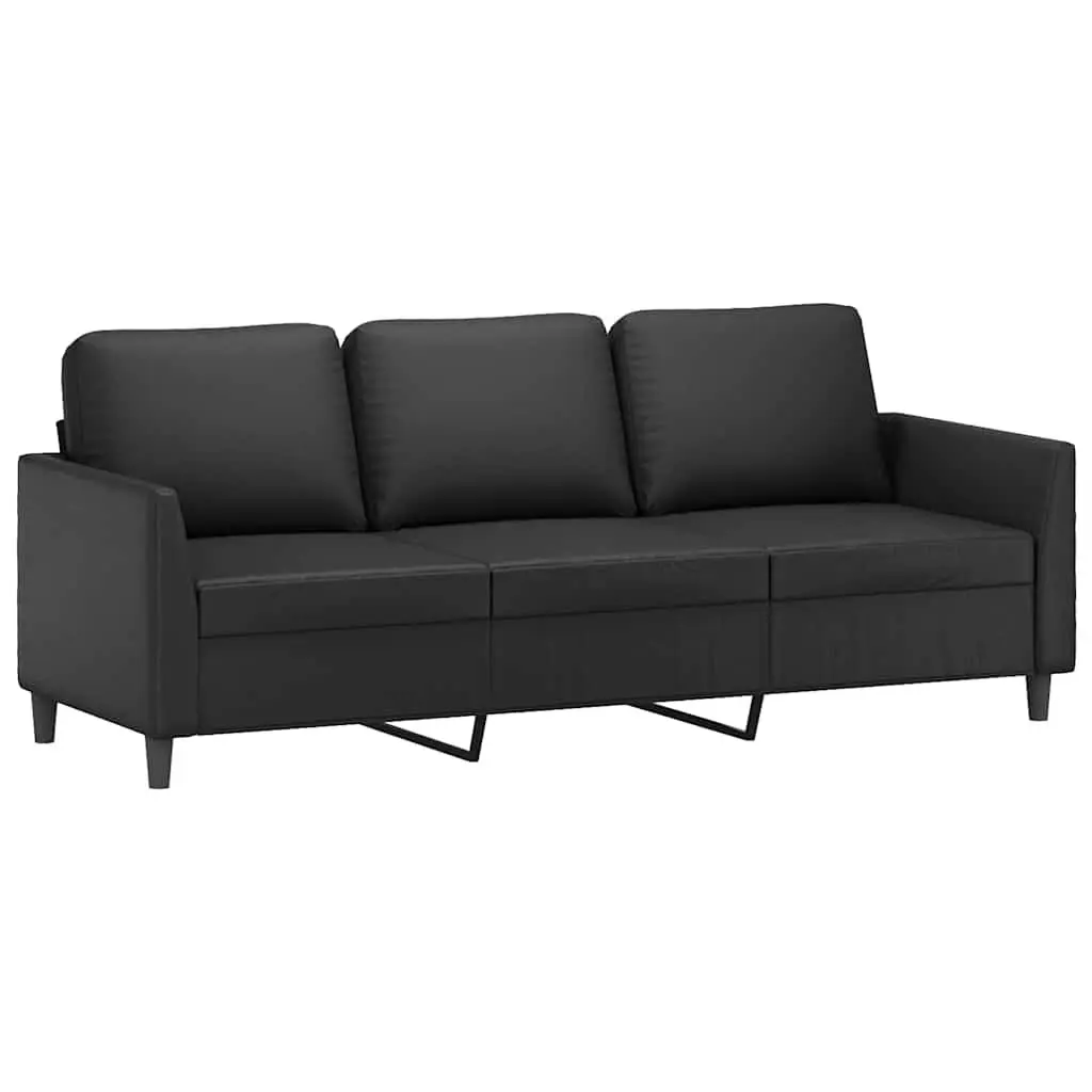 3-Seater Sofa Black 180cm Modern Lounge Couch Faux Leather Living Room Furniture