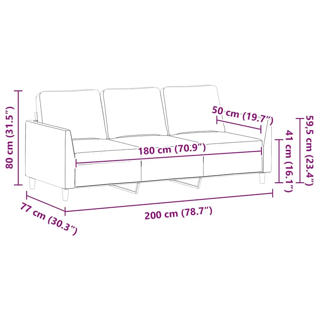 3-Seater Sofa Black 180cm Modern Lounge Couch Faux Leather Living Room Furniture