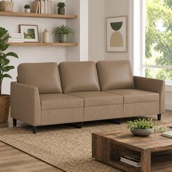 3-Seater Sofa Brown Faux Leather 180cm Modern Living Room Couch Furniture
