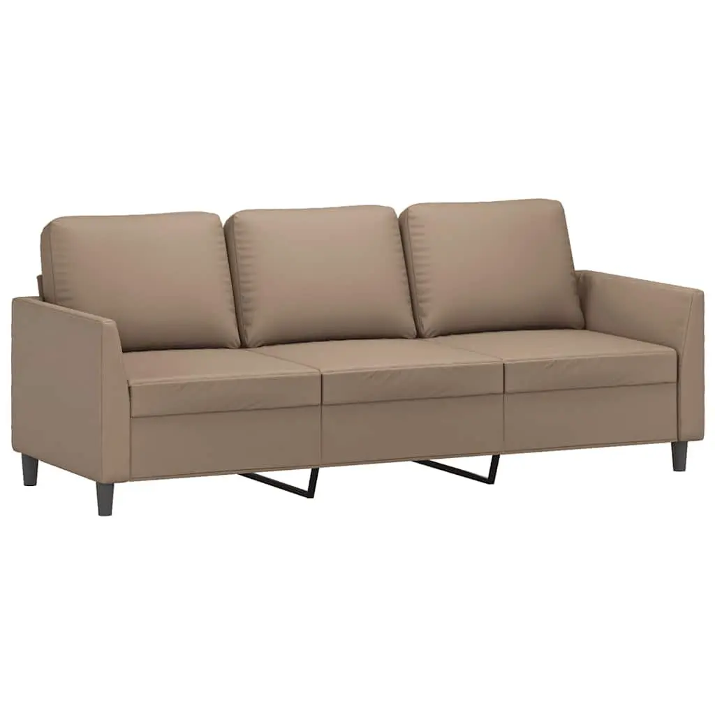3-Seater Brown Faux Leather Sofa