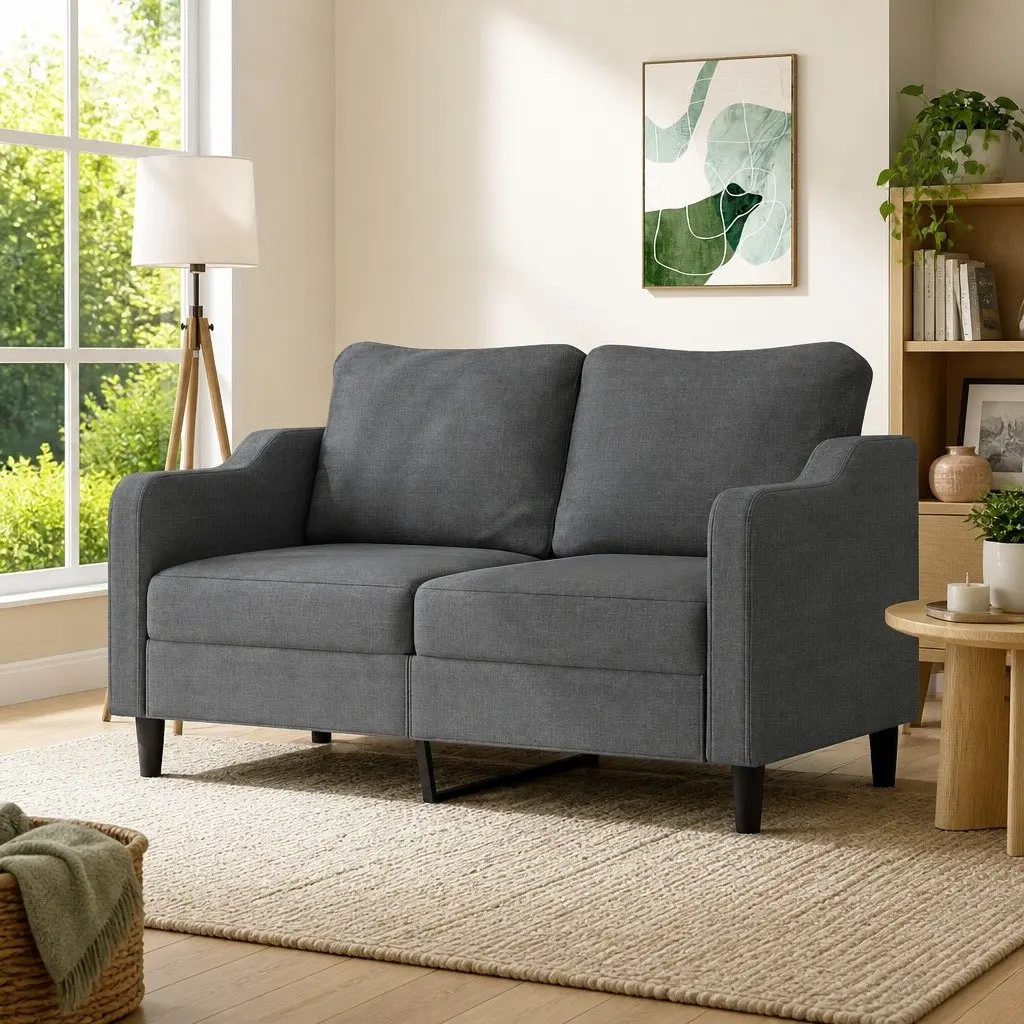 2-Seater Sofa Grey Fabric 140cm