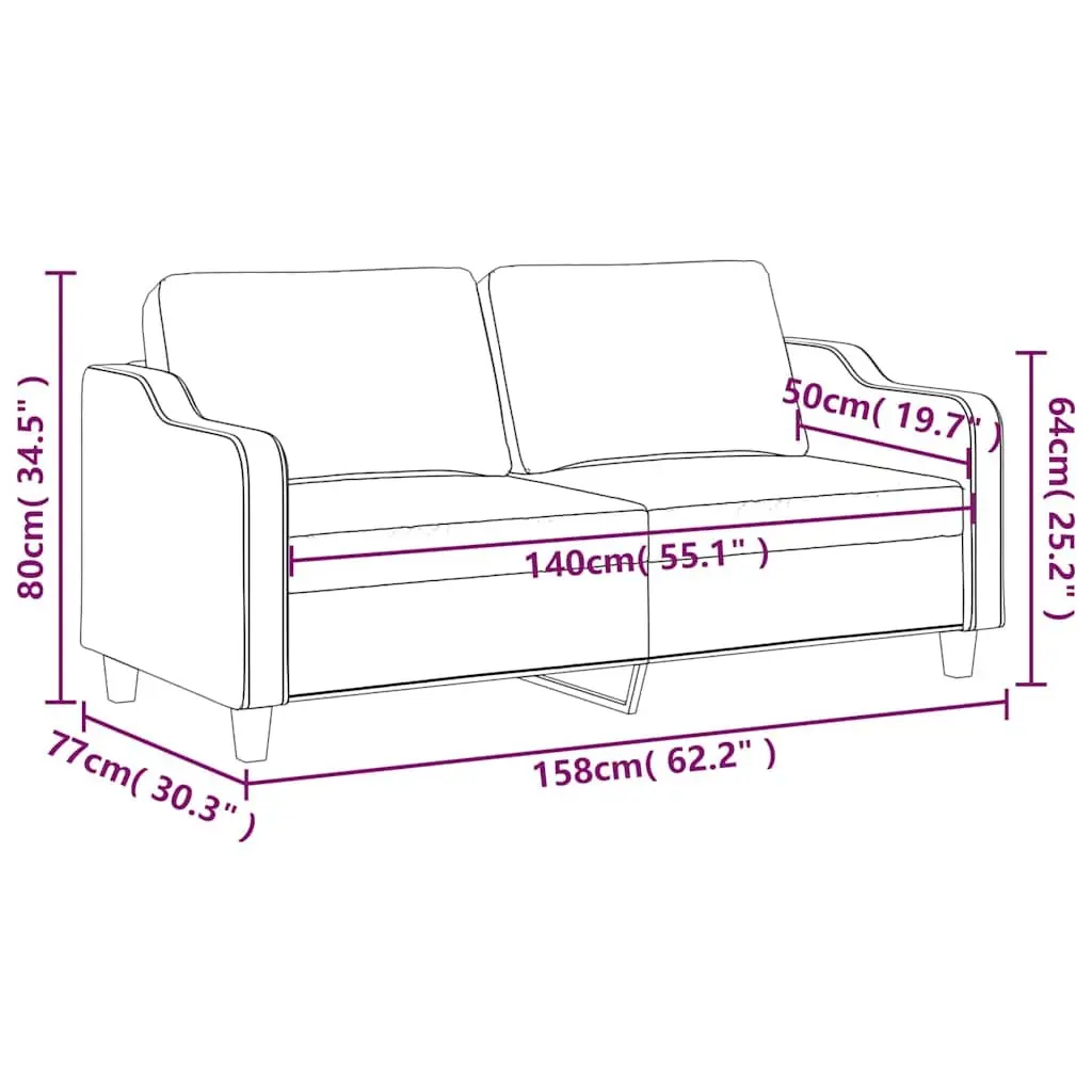 2-Seater Sofa Black 140cm Living Room Couch Fabric Upholstered