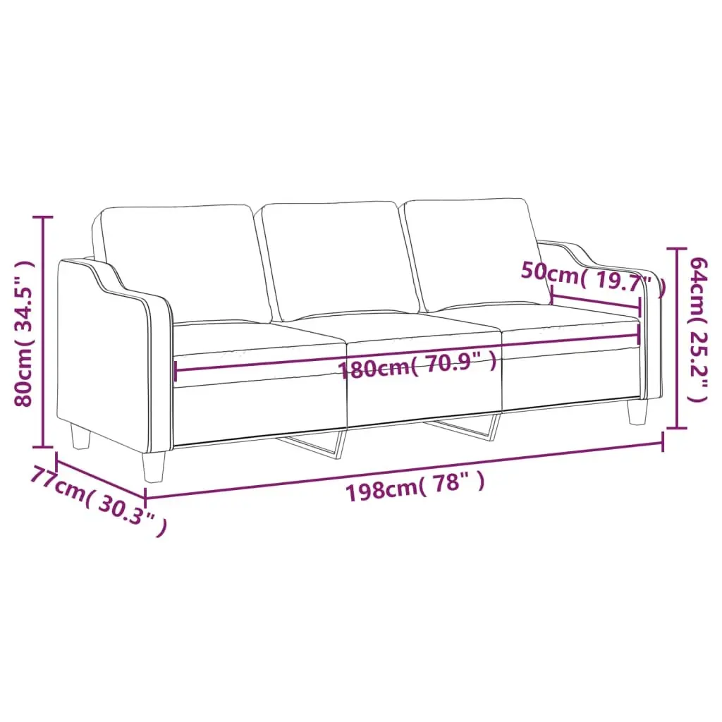 3-Seater Sofa Grey 180cm Fabric Couch Living Room Furniture Lounge Seat