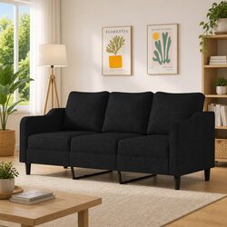3-Seater Sofa - Black, 180cm Wide, Durable Fabric