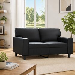 2-Seater Black Sofa Specs: 120cm Faux Leather Lounge